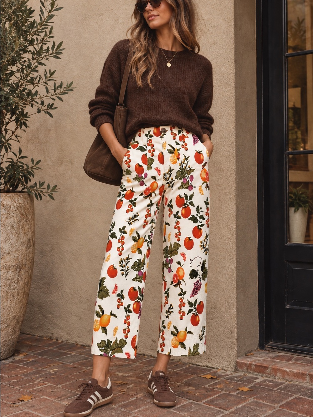 Maeve Anthropologie Fruit Print High Rise Wide Leg Pants NWT 26